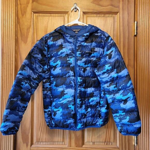 Eddie Bauer Kids Down Winter coat Blue Camo  size XL (16) - Picture 1 of 6